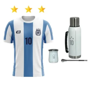 PROMO MUNDIAL LUSQTOFF TERMO BLANCO 3 ESTRELLAS 1L + MATE + BOMBILLA + CAMISETA ARGENTINA